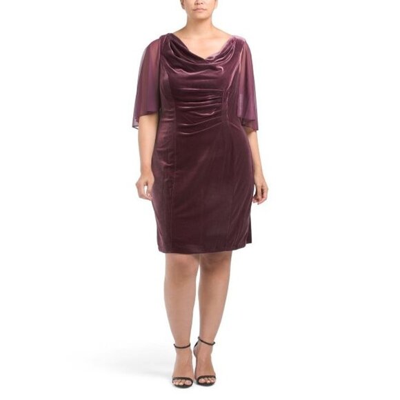 R&M Richards Womens Red Wine Velvet Chiffon Drape Capelet Plus Sz 20W Dress New - Picture 1 of 8
